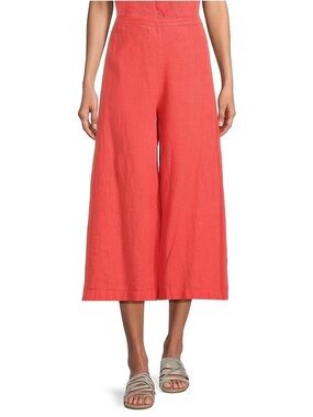 Bryn Walker Coral Pink Ella Lagenlook Artsy Boho Linen Wide Leg Cropped Pants XS